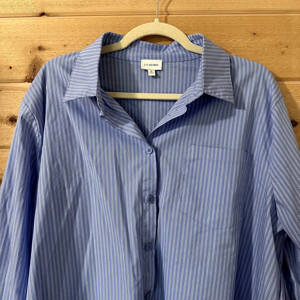 Pacsun LA Hearts Button Down Long Sleeve Oversized Shirt in Blue/White EUC - Picture 6 of 9